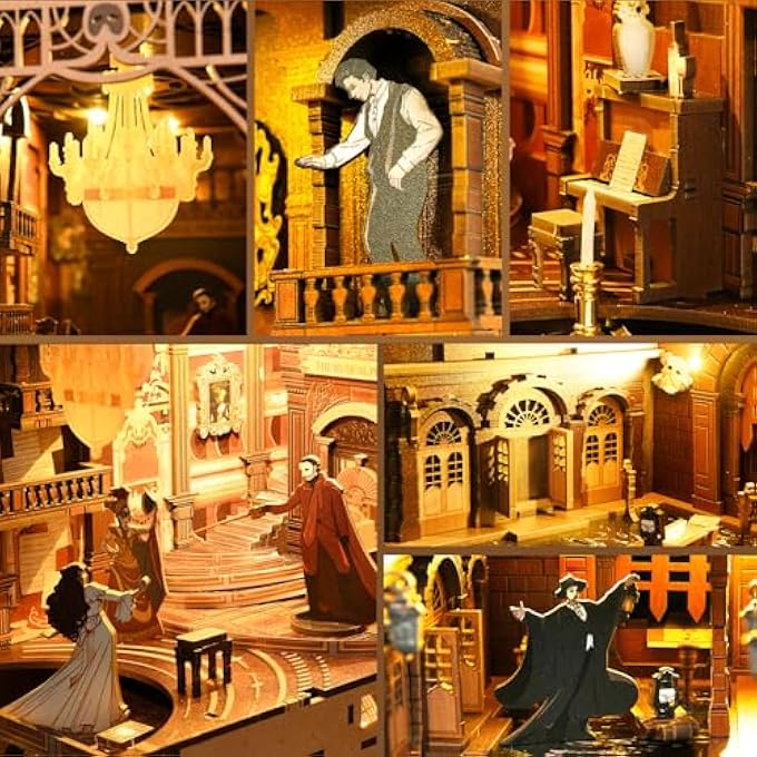 BOOK NOOK MINIATURE DOLLHOUSE BOOKNOOK KIT, 3D WOODEN PUZZLE BOOKEND BOOKSHELF INSERT DECOR WITH LED LIGHT FOR TEENAGERS AND ADULTS (PHANTOM OF THE OPERA) - Image 3
